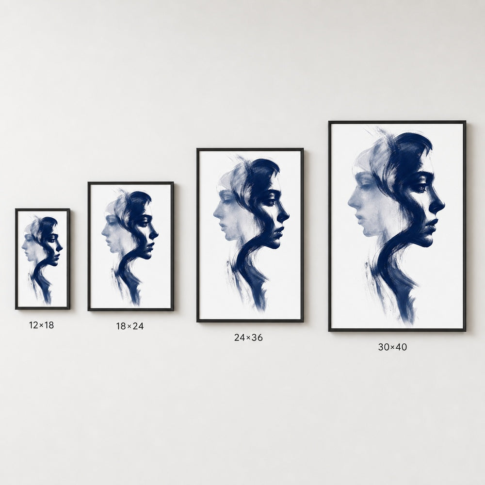 Navy Double Profile Ink Minimal Wall Art floating frame wall art - 06