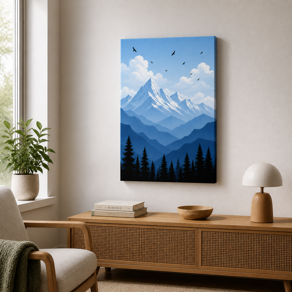 Blue Mountain Pine Forest Floating Frame Wall Art - Frameless wall scene