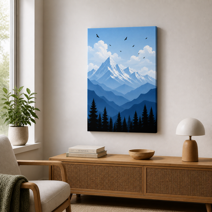 Blue Mountain Pine Forest Floating Frame Wall Art - Frameless wall scene