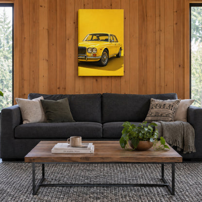 original yellow vintage sedan in clean studio setting stretched canvas room scene