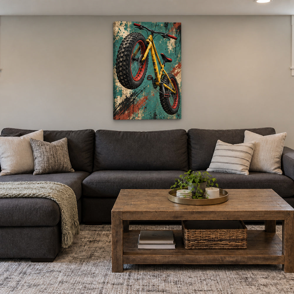 fat-tire bicycle graffiti artwork stretched canvas room scene