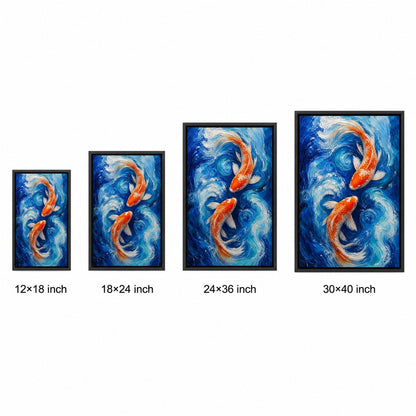 Two Koi in Blue Swirling Water Wall Art - 06_size_comparison