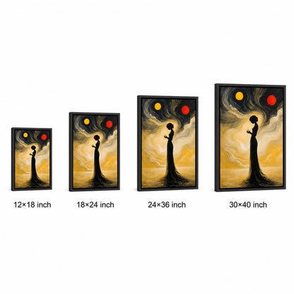 Surreal Black Silhouette Woman Wall Art - 06_size_comparison