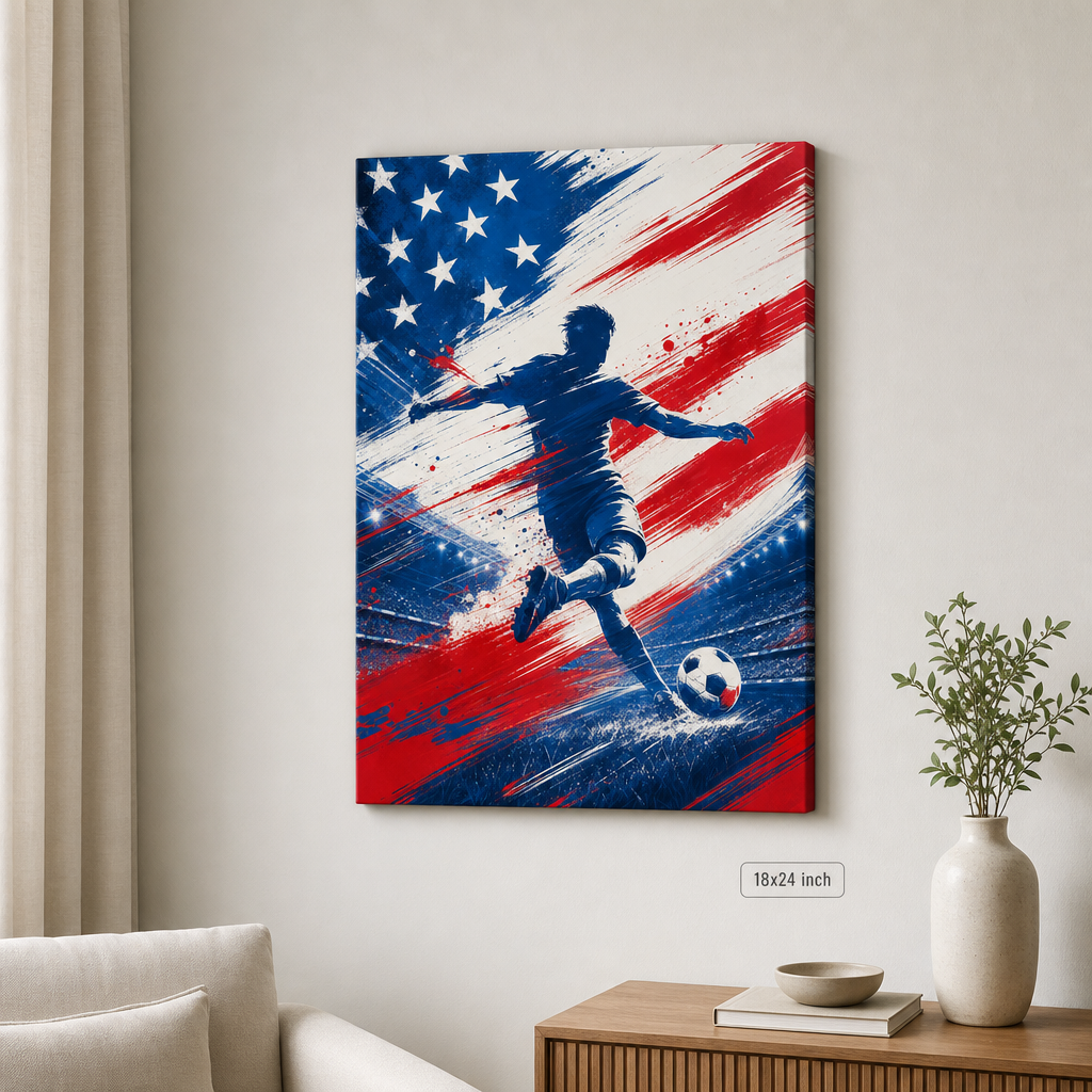 USA Abstract Soccer Canvas Wall Art - 18x24 inch