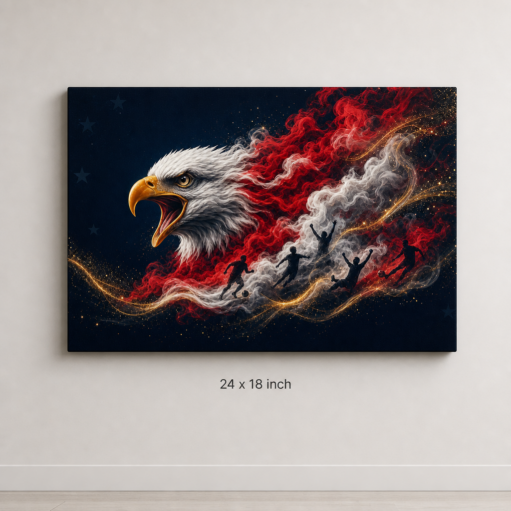 USA Eagle Smoke Soccer Canvas Wall Art - 24 x 18 inch