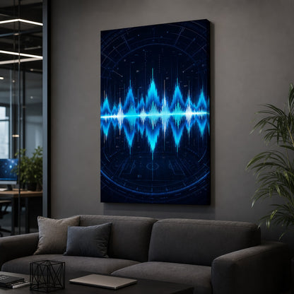 Blue Cyan Tech Soundwave Soccer Canvas Wall Art 24×36 inch wrapped canvas wall mockup