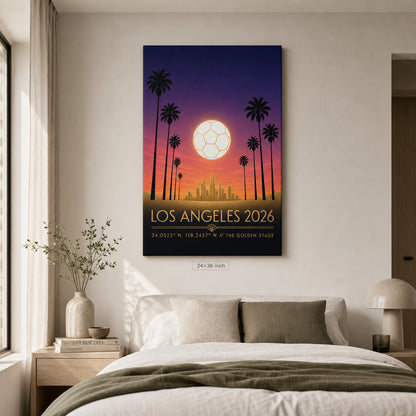Los Angeles 2026 Golden Stage Soccer Canvas Wall Art 03 24×36 inch wrapped canvas wall mockup
