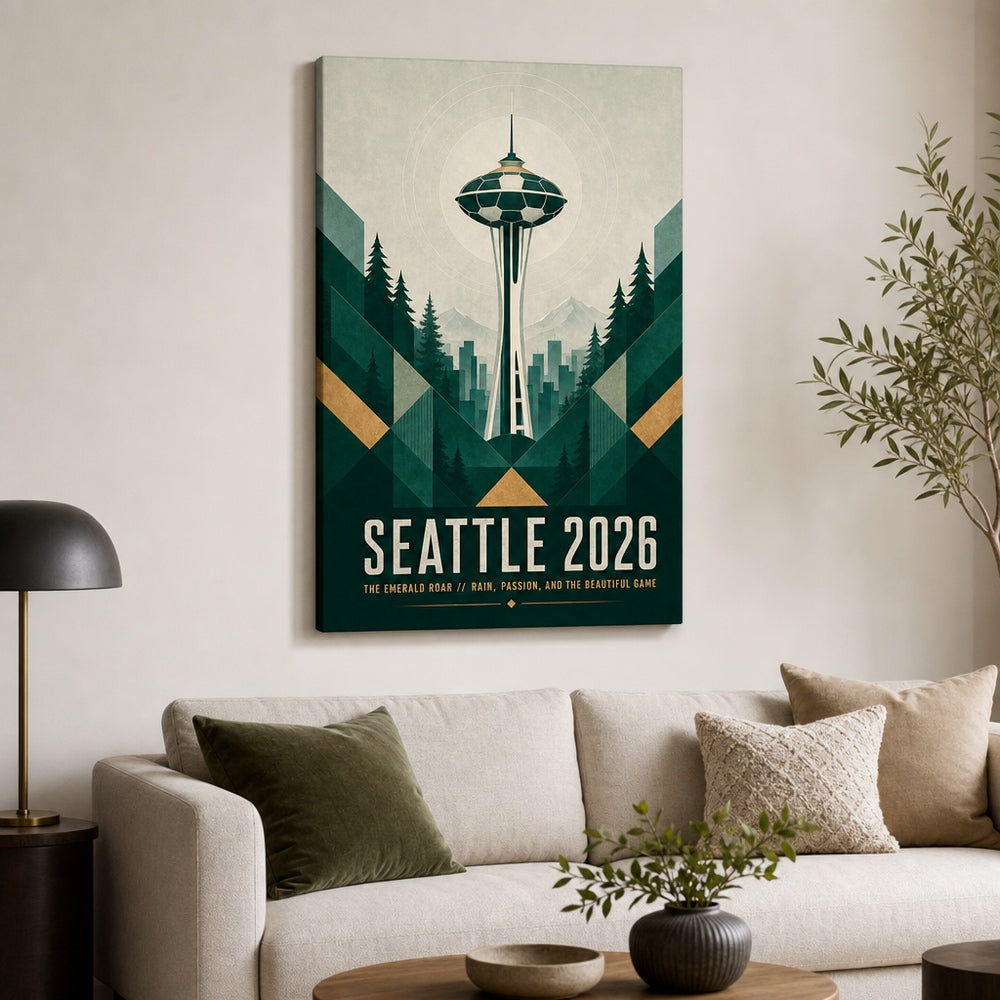Seattle 2026 Emerald Roar Soccer Canvas Wall Art 01 24×36 inch wrapped canvas wall mockup
