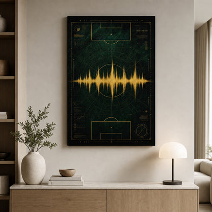Emerald Gold Coordinate Soundwave Soccer Canvas Wall Art 24×36 inch wrapped canvas wall mockup