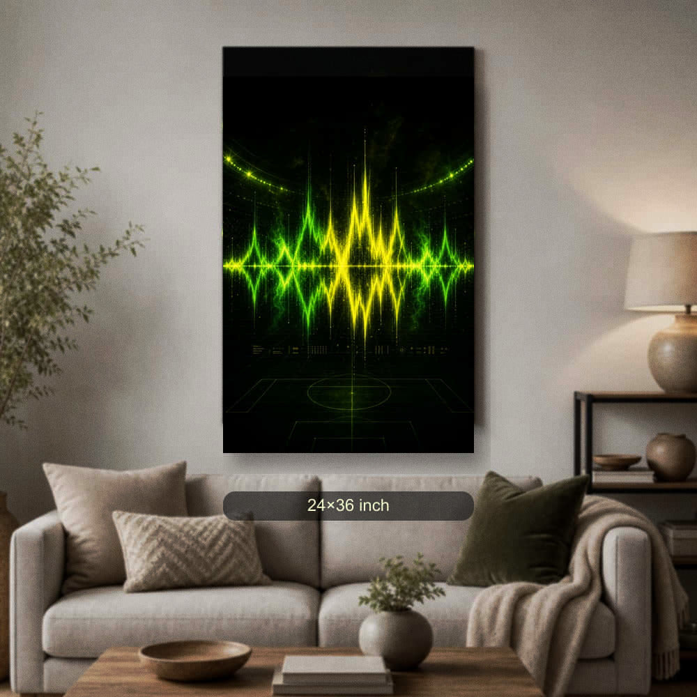 Neon Green Roar Soundwave Soccer Canvas Wall Art 24×36 inch wrapped canvas wall mockup