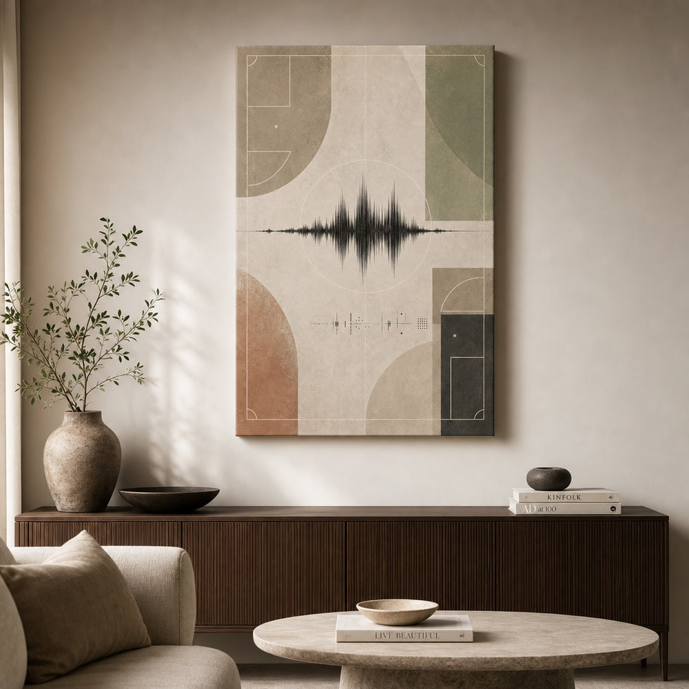 Morandi Soundline Soccer Canvas Wall Art 24×36 inch wrapped canvas wall mockup