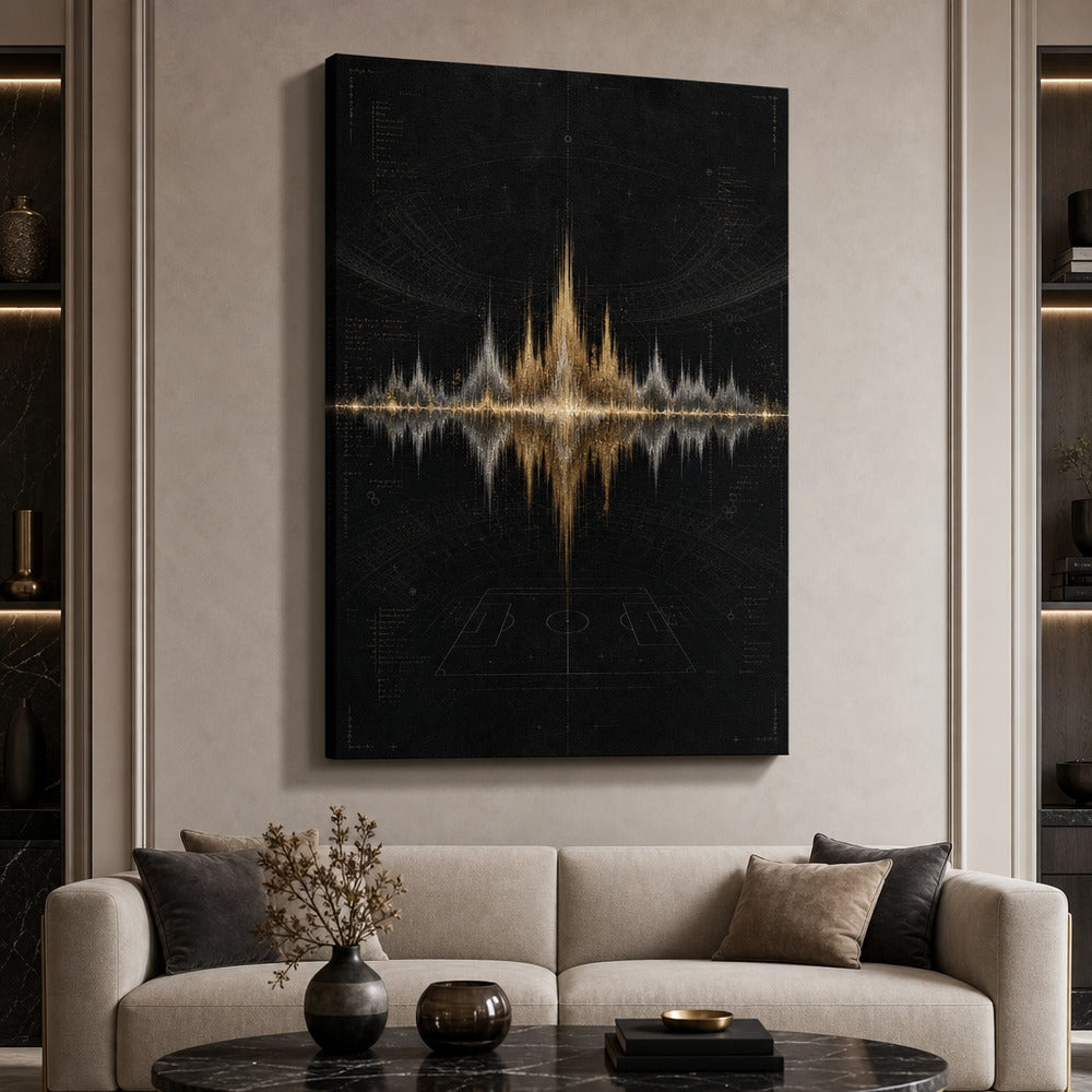 Silver Champagne Victory Soundwave Soccer Canvas Wall Art 24×36 inch wrapped canvas wall mockup