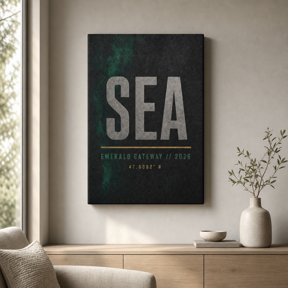 SEA Airport Code Coordinates Canvas Wall Art 04 24×36 inch wrapped canvas wall mockup