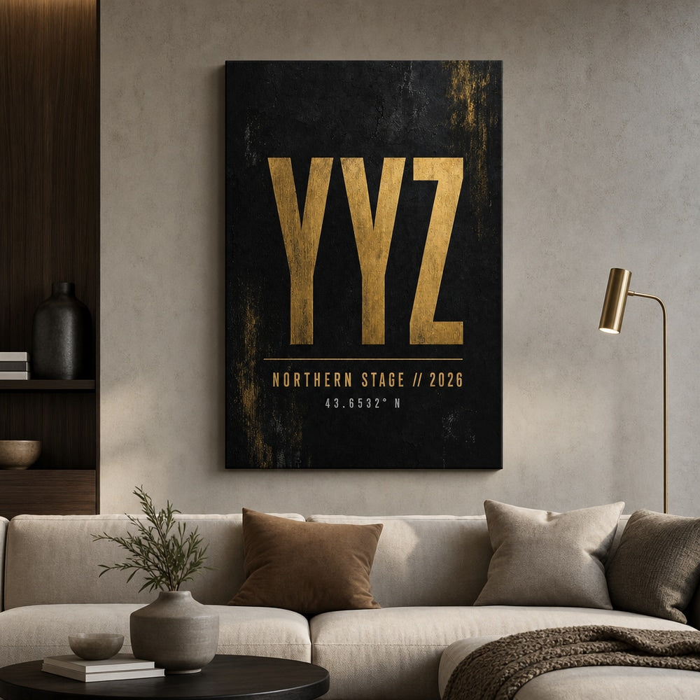 YYZ Airport Code Coordinates Canvas Wall Art 05 24×36 inch wrapped canvas wall mockup