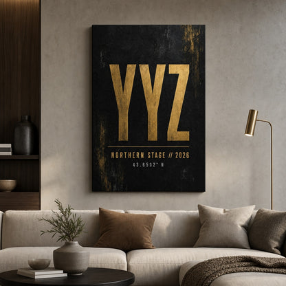 YYZ Airport Code Coordinates Canvas Wall Art 05 24×36 inch wrapped canvas wall mockup