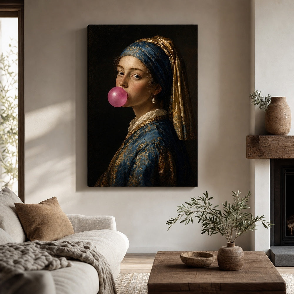 Classical Girl Bubblegum Canvas Wall Art 03 24×36 inch wrapped canvas wall mockup