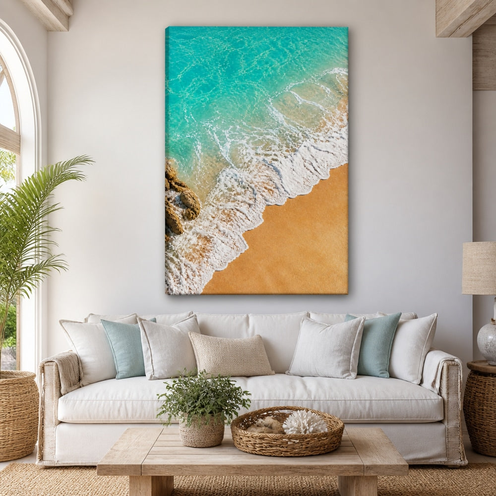 Coastal Aerial Waves Healing Canvas Wall Art 02 24×36 inch wrapped canvas wall mockup