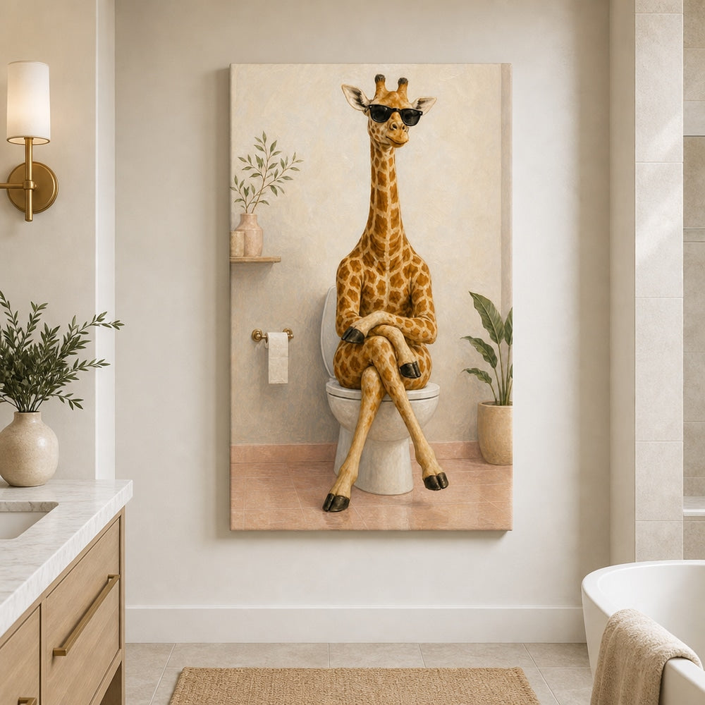 Sunglasses Giraffe Toilet Canvas Wall Art 02 24×36 inch wrapped canvas wall mockup