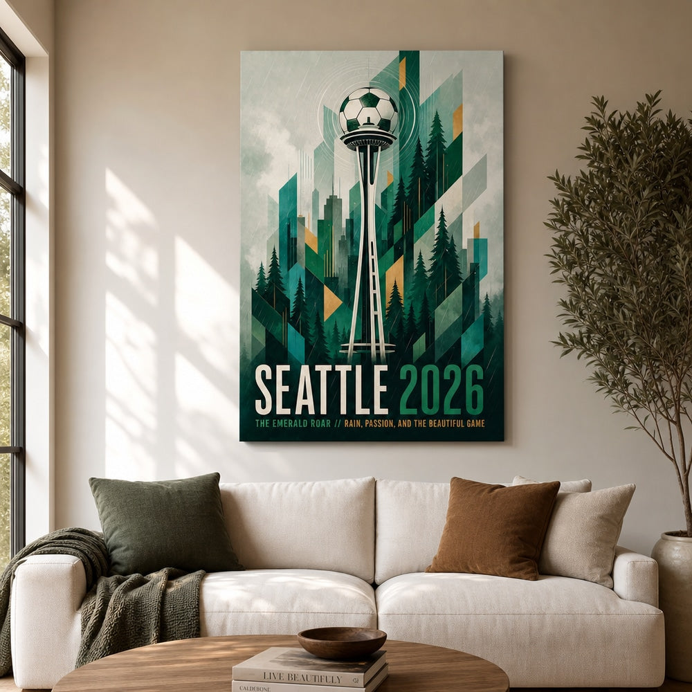 Seattle 2026 Emerald Roar Soccer Canvas Wall Art 03 24×36 inch wrapped canvas wall mockup