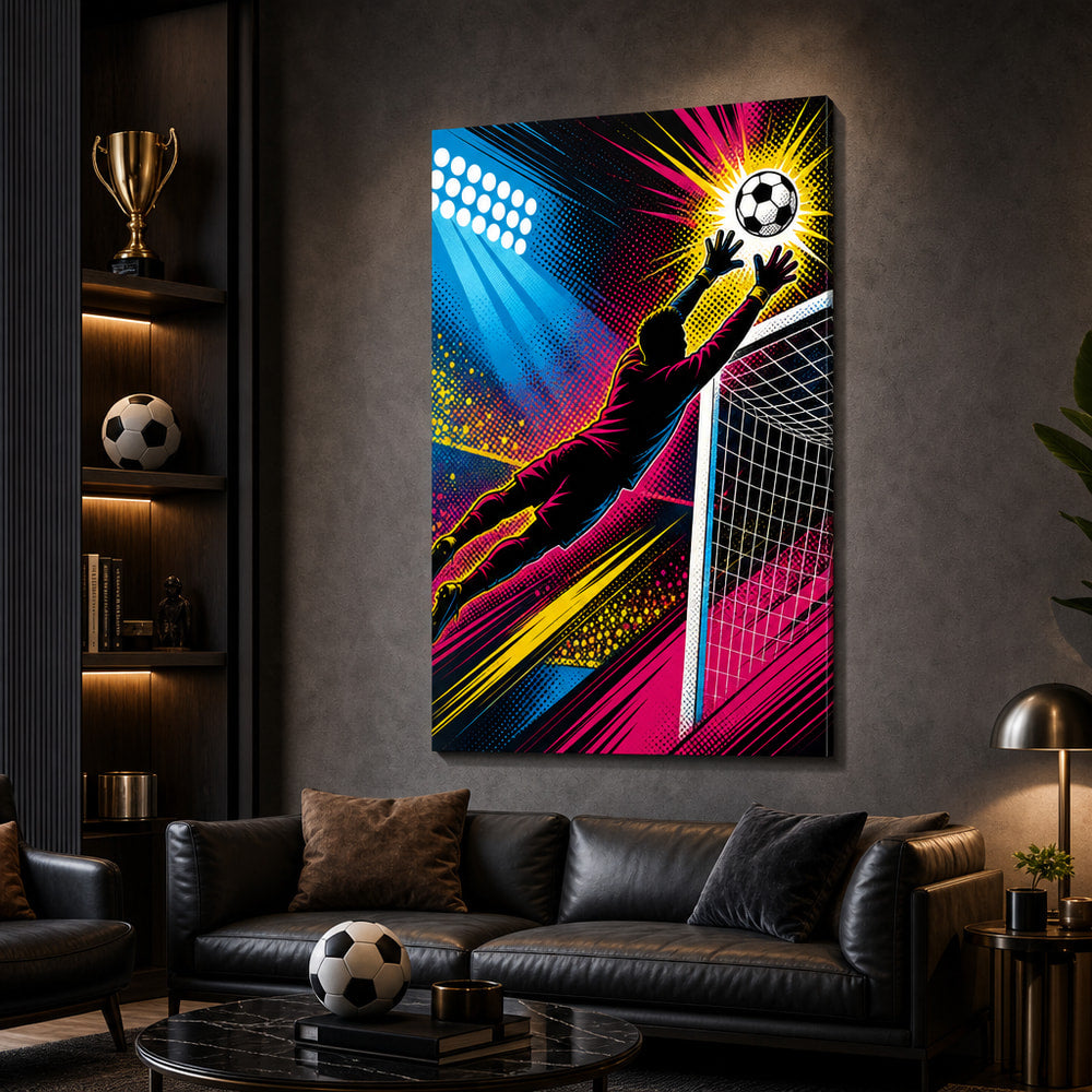 Pop Art Goalkeeper Save Soccer Canvas Wall Art 04 24×36 inch wrapped canvas wall mockup