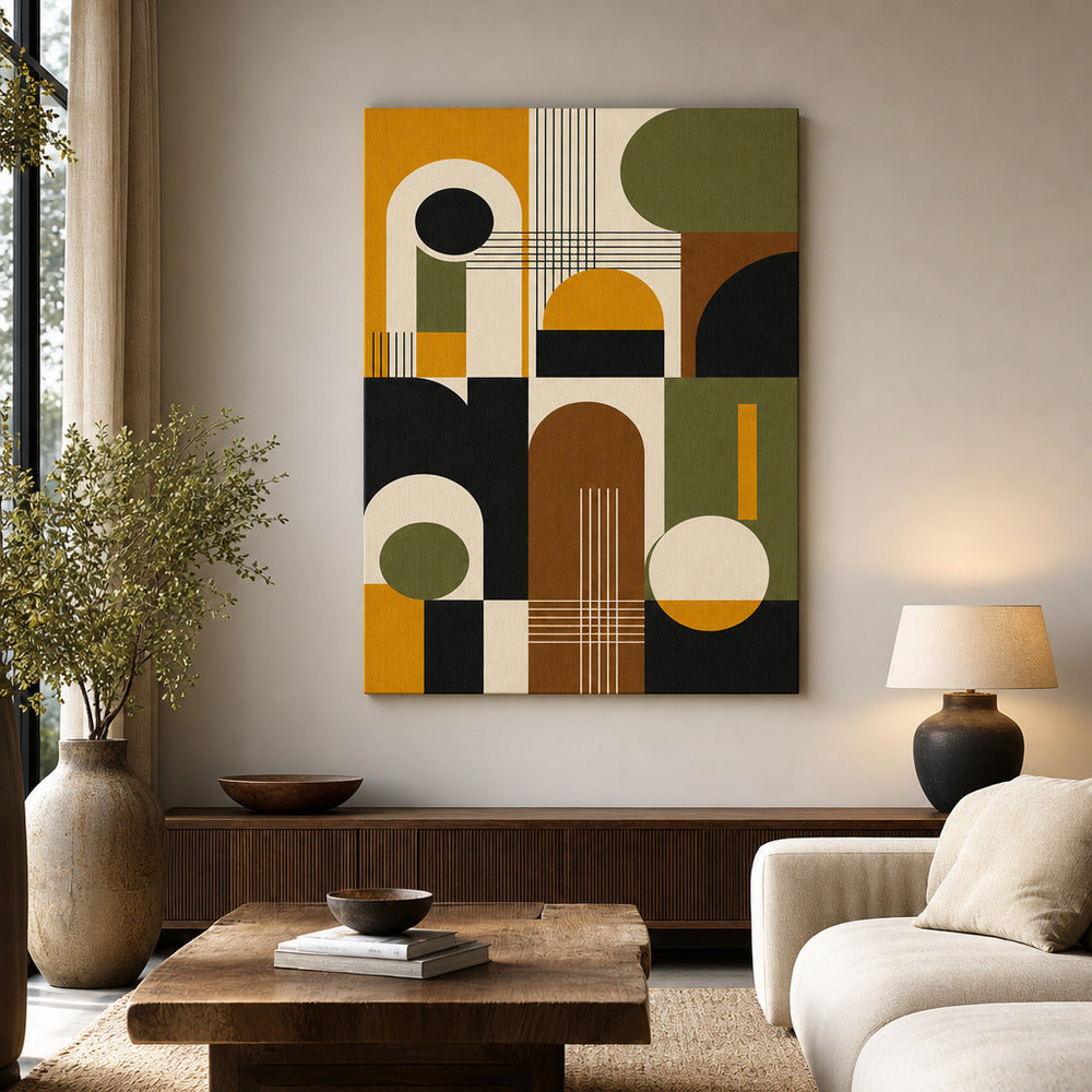 Mid-Century Bauhaus Interlocking Geometry Canvas Wall Art 02 - SKU wall mockup 24×36 inch