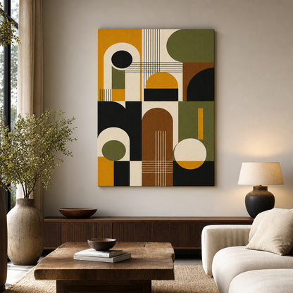 Mid-Century Bauhaus Interlocking Geometry Canvas Wall Art 02 - SKU wall mockup 24×36 inch