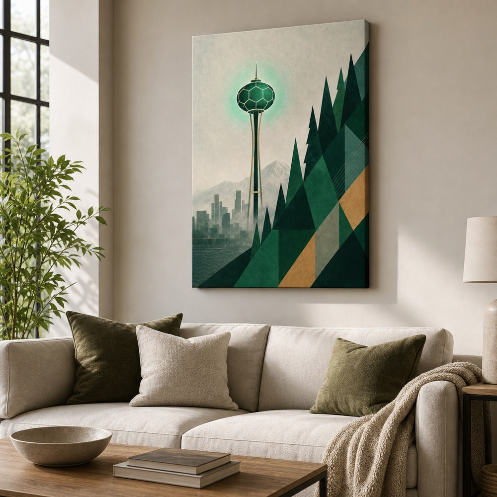 Seattle 2026 Emerald Roar Soccer Canvas Wall Art 02 24×36 inch wrapped canvas wall mockup