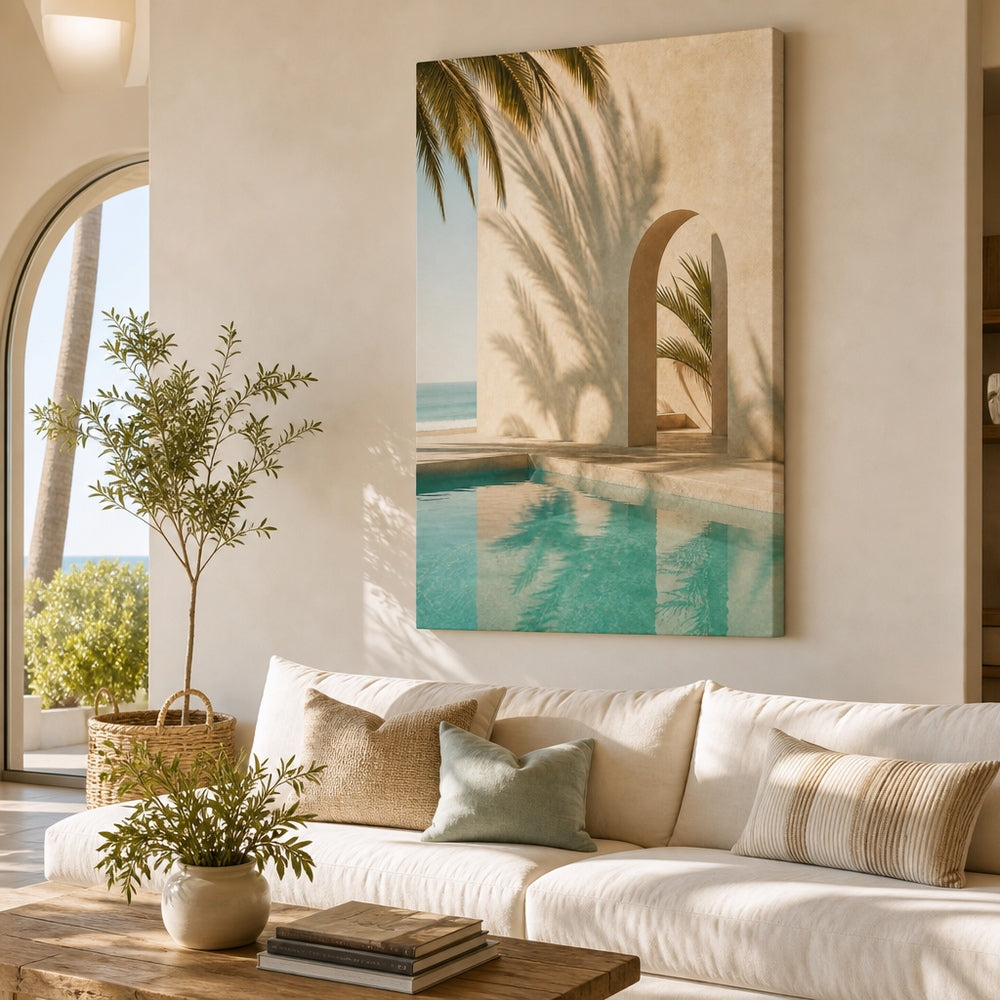 Retro Pool Palm Shadows Healing Canvas Wall Art 03 24×36 inch wrapped canvas wall mockup