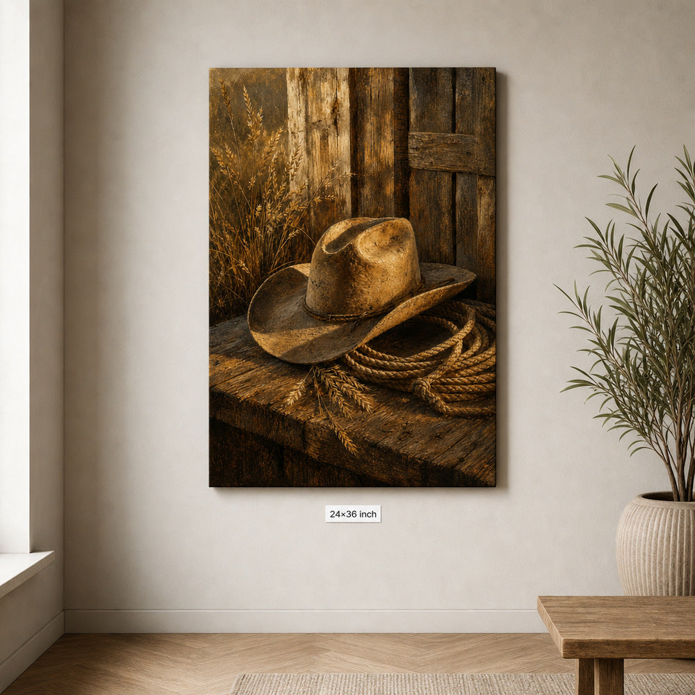 Rustic Cowboy Hat Still Life Canvas Wall Art - 06_sku_24x36_wall