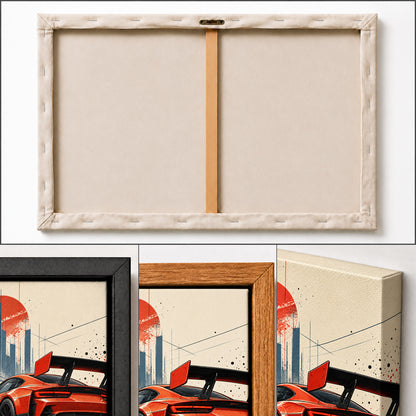 original red-orange track car comic artwork comic-style artwork detail