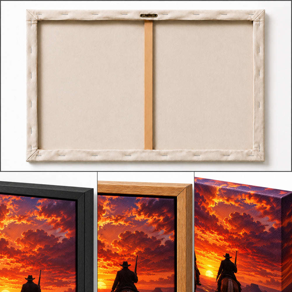 two anonymous cowboys in sunset silhouette silhouette-style artwork detail