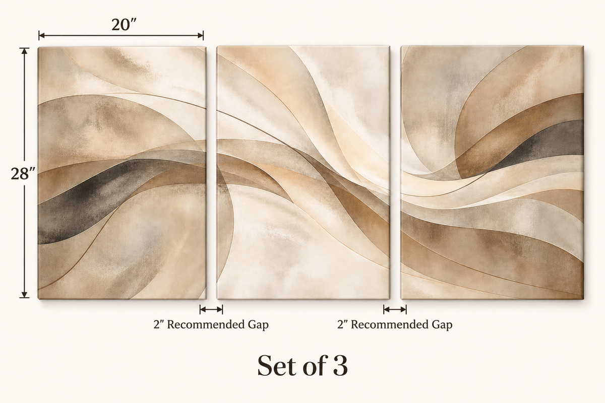 Warm Neutral Sweeping Forms Abstract Triptych Wrapped Canvas Wall Art - 07_dimensions_20x28_each