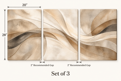 Warm Neutral Sweeping Forms Abstract Triptych Wrapped Canvas Wall Art - 07_dimensions_20x28_each