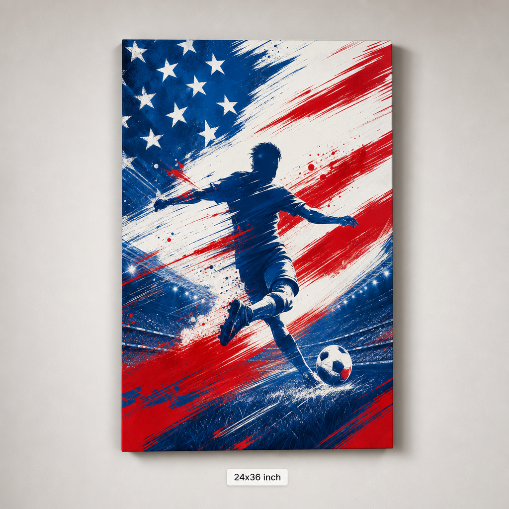 USA Abstract Soccer Canvas Wall Art - 24x36 inch