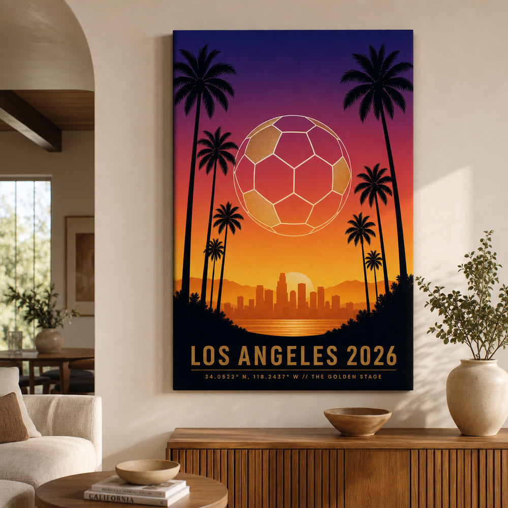 Los Angeles 2026 Golden Stage Soccer Canvas Wall Art 05 30×40 inch wrapped canvas wall mockup