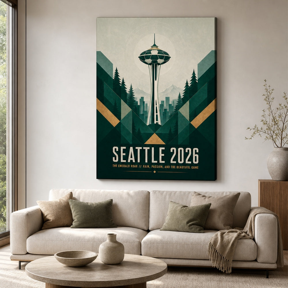 Seattle 2026 Emerald Roar Soccer Canvas Wall Art 01 30×40 inch wrapped canvas wall mockup
