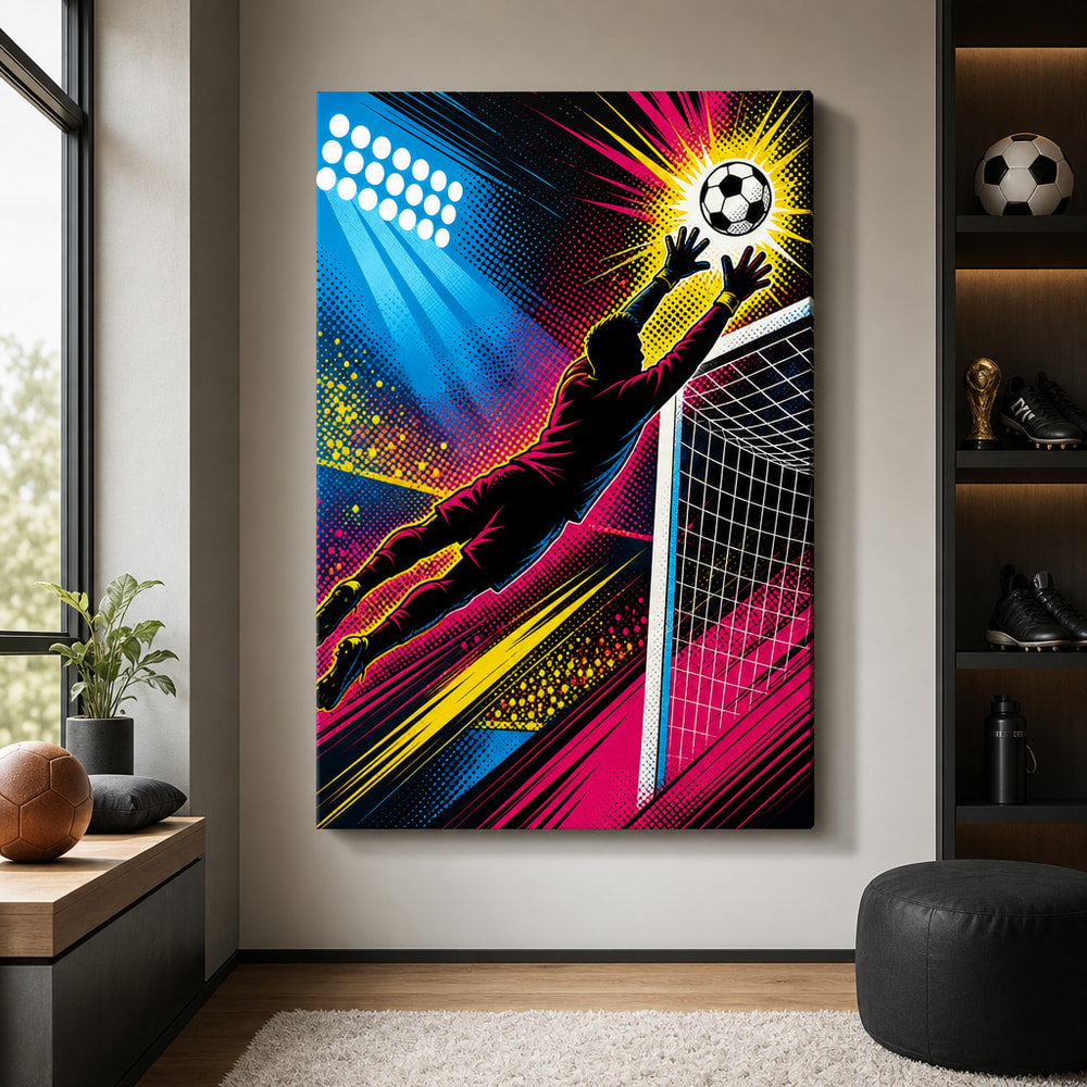 Pop Art Goalkeeper Save Soccer Canvas Wall Art 04 30×40 inch wrapped canvas wall mockup