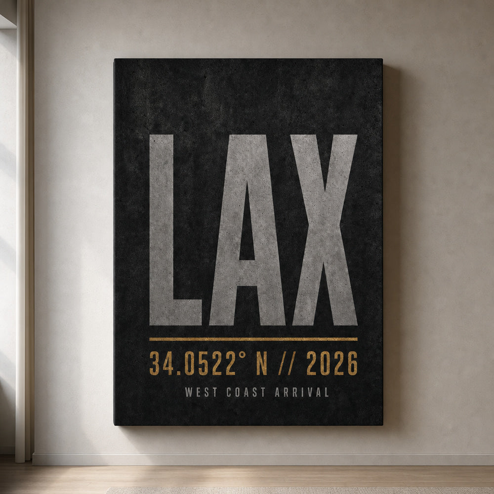 LAX Airport Code Coordinates Canvas Wall Art 01 30×40 inch wrapped canvas wall mockup