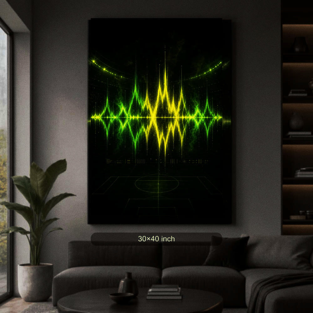 Neon Green Roar Soundwave Soccer Canvas Wall Art 30×40 inch wrapped canvas wall mockup
