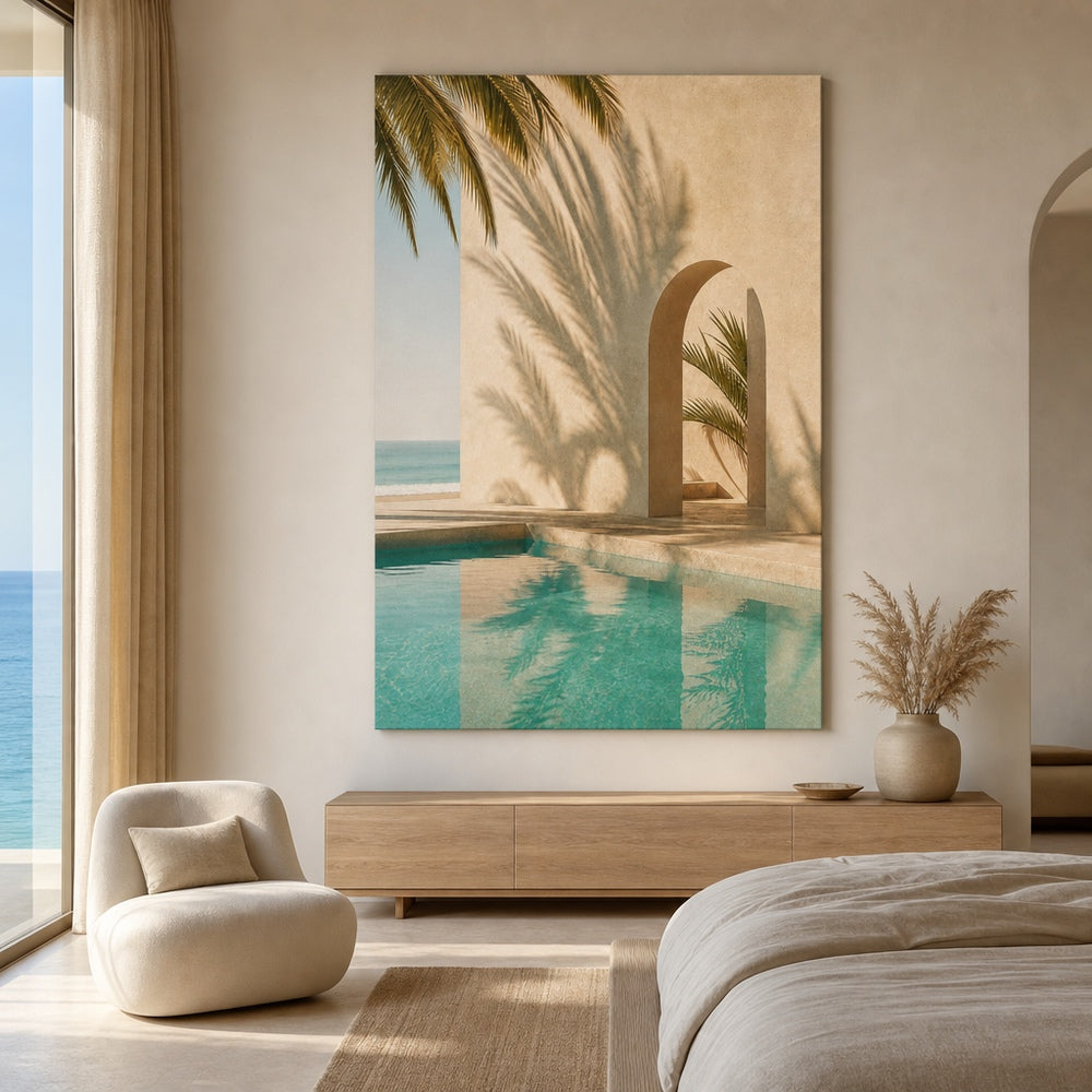 Retro Pool Palm Shadows Healing Canvas Wall Art 03 30×40 inch wrapped canvas wall mockup