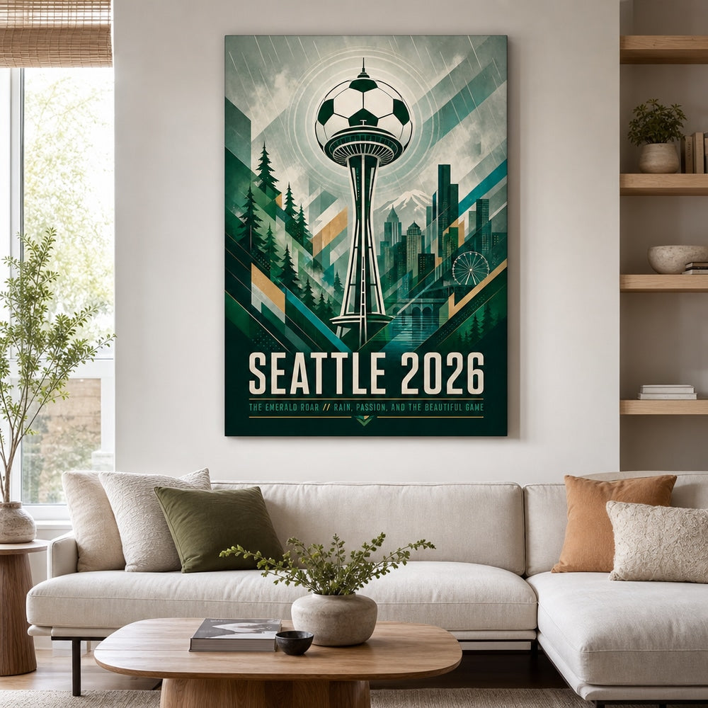 Seattle 2026 Emerald Roar Soccer Canvas Wall Art 05 30×40 inch wrapped canvas wall mockup