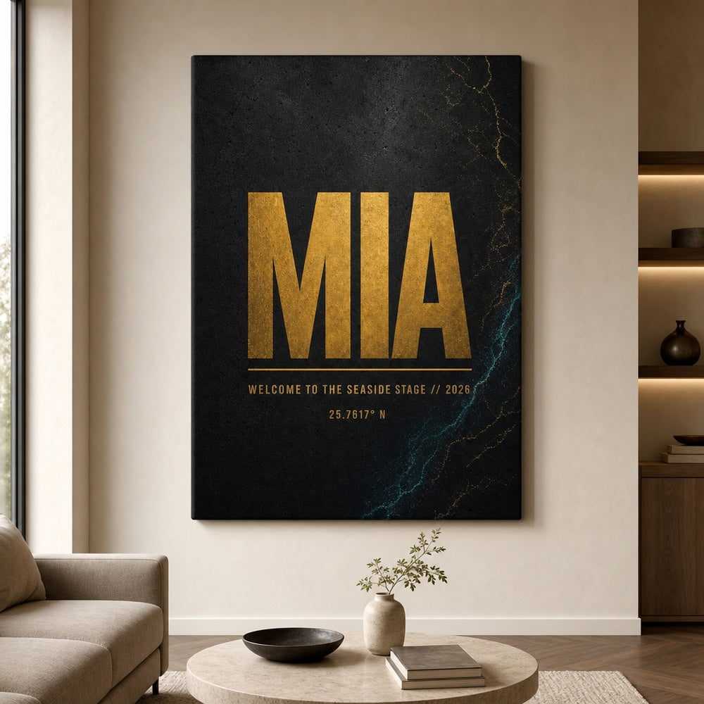 MIA Airport Code Coordinates Canvas Wall Art 03 30×40 inch wrapped canvas wall mockup