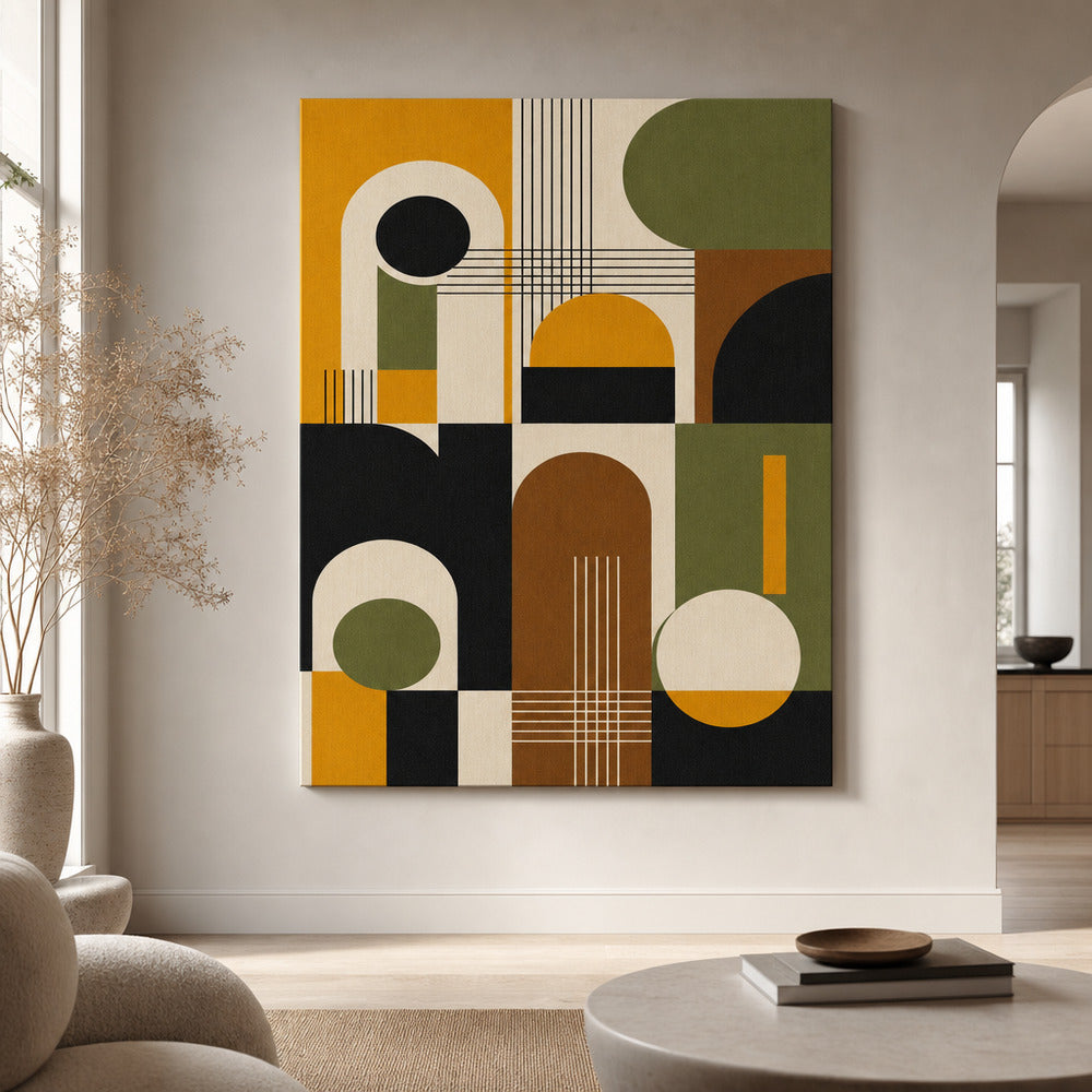 Mid-Century Bauhaus Interlocking Geometry Canvas Wall Art 02 - SKU wall mockup 30×40 inch