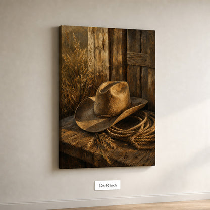 Rustic Cowboy Hat Still Life Canvas Wall Art - 07_sku_30x40_wall