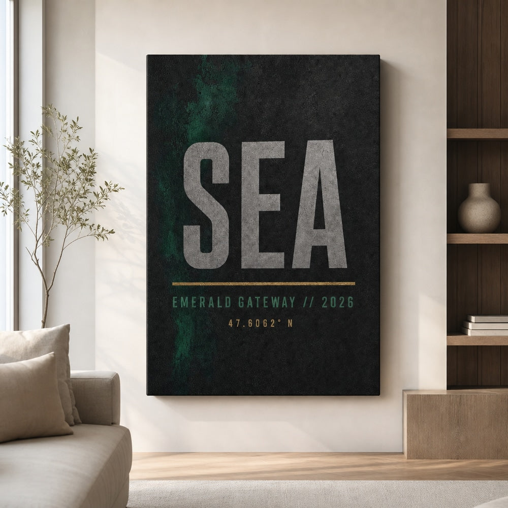 SEA Airport Code Coordinates Canvas Wall Art 04 30×40 inch wrapped canvas wall mockup