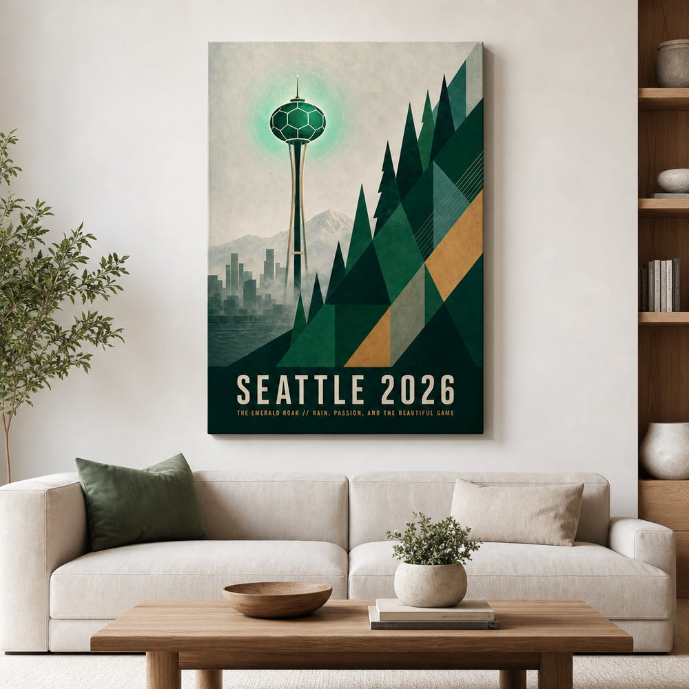 Seattle 2026 Emerald Roar Soccer Canvas Wall Art 02 30×40 inch wrapped canvas wall mockup