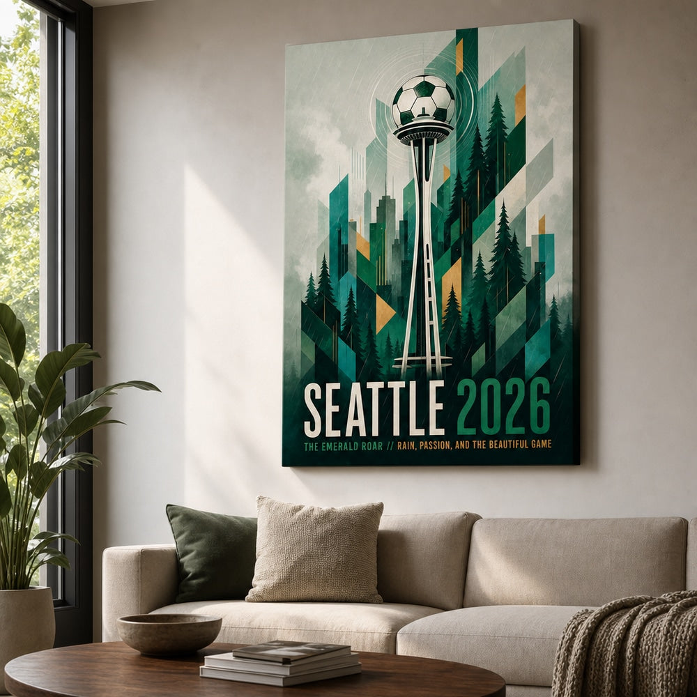 Seattle 2026 Emerald Roar Soccer Canvas Wall Art 03 30×40 inch wrapped canvas wall mockup