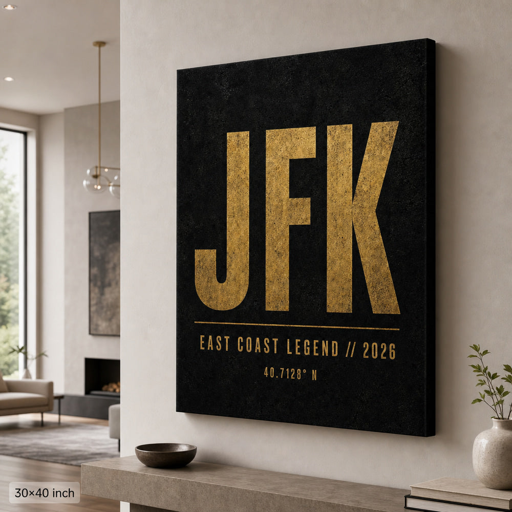 JFK Airport Code Coordinates Canvas Wall Art 02 30×40 inch wrapped canvas wall mockup