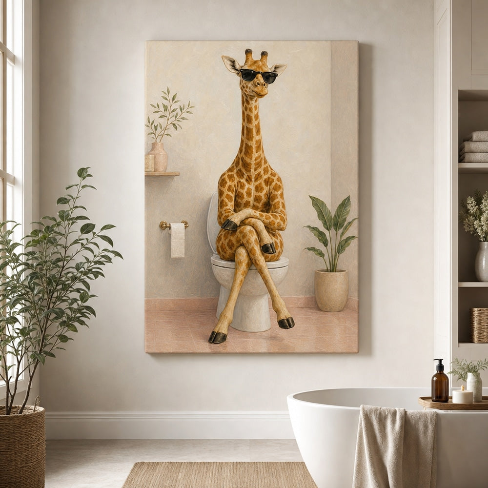 Sunglasses Giraffe Toilet Canvas Wall Art 02 30×40 inch wrapped canvas wall mockup