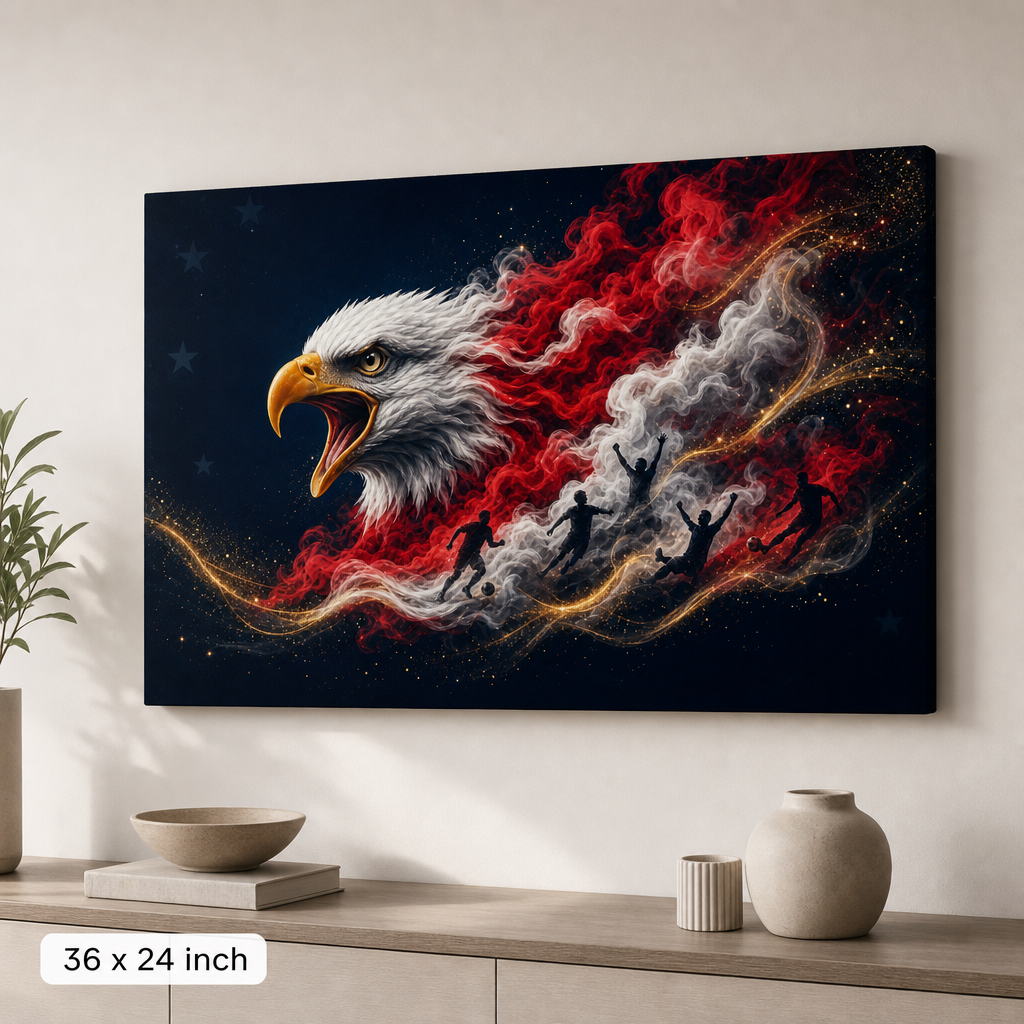USA Eagle Smoke Soccer Canvas Wall Art - 36 x 24 inch